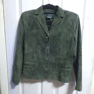 Lauren Ralph Lauren Green Leather Blazer Petite
